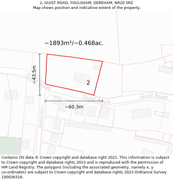 2, GUIST ROAD, FOULSHAM, DEREHAM, NR20 5RZ: Plot and title map