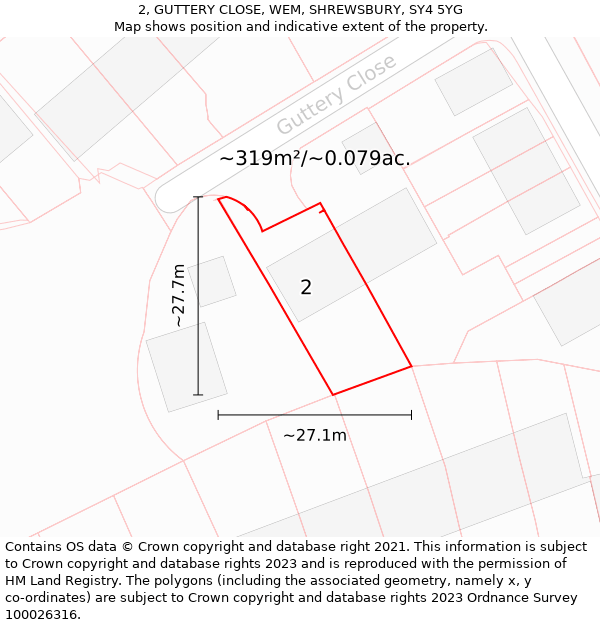 2, GUTTERY CLOSE, WEM, SHREWSBURY, SY4 5YG: Plot and title map