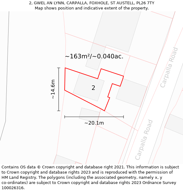 2, GWEL AN LYNN, CARPALLA, FOXHOLE, ST AUSTELL, PL26 7TY: Plot and title map