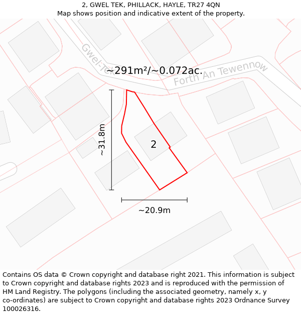 2, GWEL TEK, PHILLACK, HAYLE, TR27 4QN: Plot and title map