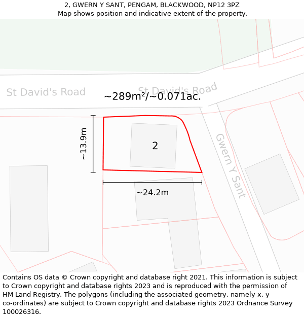 2, GWERN Y SANT, PENGAM, BLACKWOOD, NP12 3PZ: Plot and title map