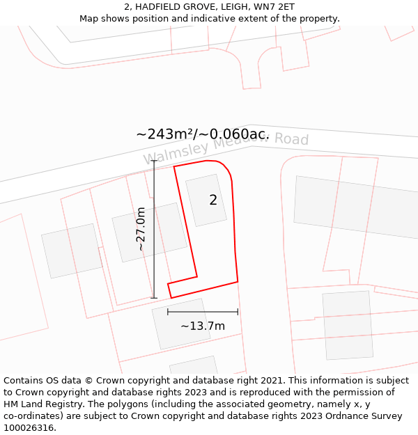 2, HADFIELD GROVE, LEIGH, WN7 2ET: Plot and title map