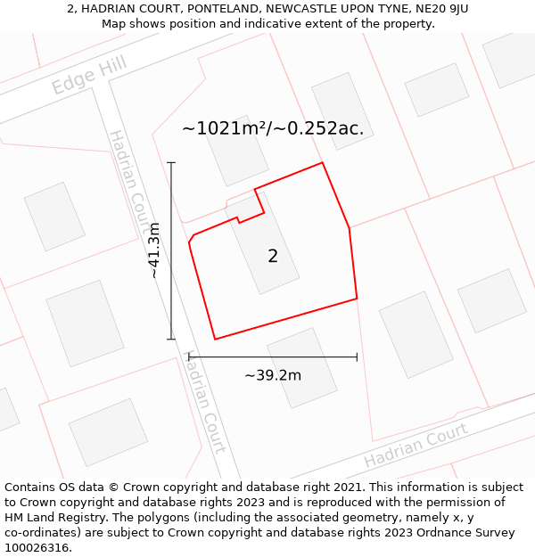 2, HADRIAN COURT, PONTELAND, NEWCASTLE UPON TYNE, NE20 9JU: Plot and title map