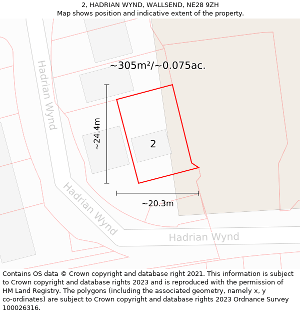 2, HADRIAN WYND, WALLSEND, NE28 9ZH: Plot and title map