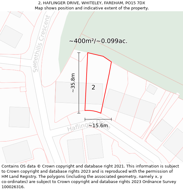 2, HAFLINGER DRIVE, WHITELEY, FAREHAM, PO15 7DX: Plot and title map