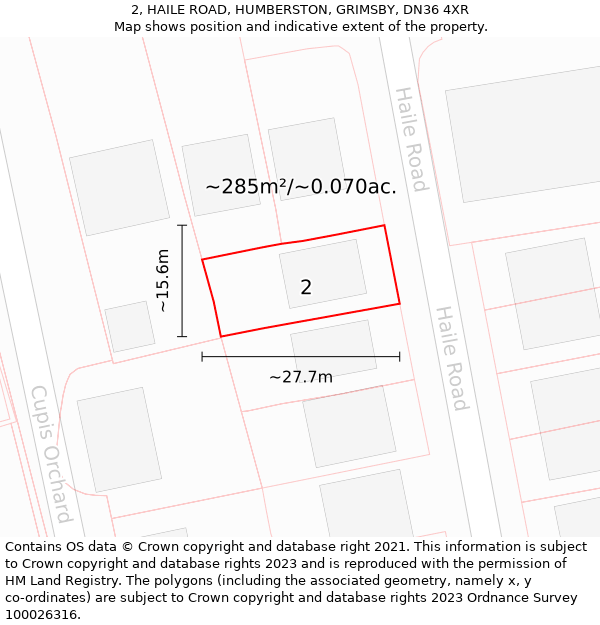 2, HAILE ROAD, HUMBERSTON, GRIMSBY, DN36 4XR: Plot and title map