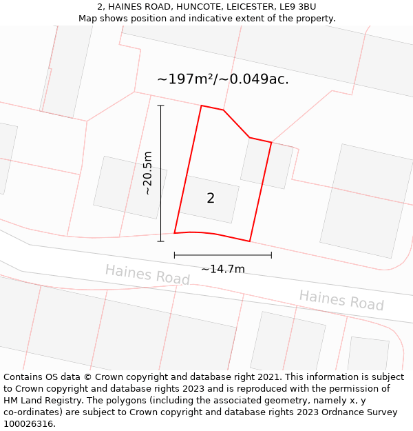 2, HAINES ROAD, HUNCOTE, LEICESTER, LE9 3BU: Plot and title map