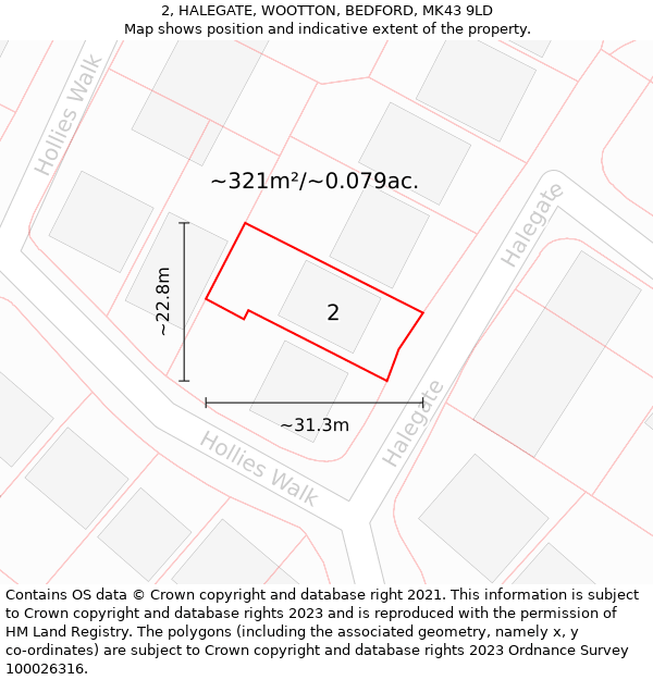 2, HALEGATE, WOOTTON, BEDFORD, MK43 9LD: Plot and title map