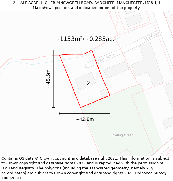 2, HALF ACRE, HIGHER AINSWORTH ROAD, RADCLIFFE, MANCHESTER, M26 4JH: Plot and title map