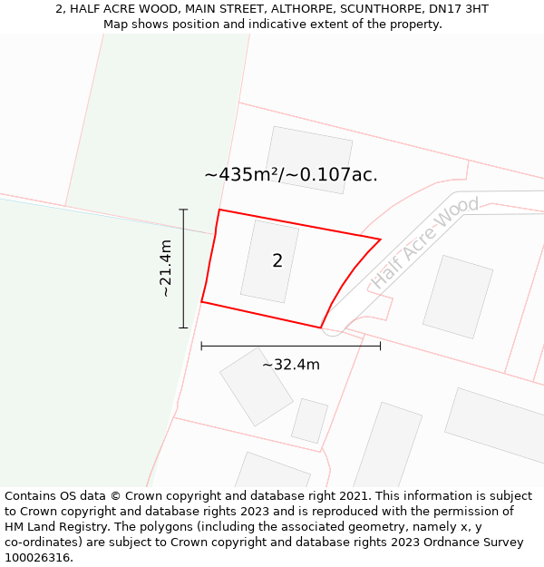 2, HALF ACRE WOOD, MAIN STREET, ALTHORPE, SCUNTHORPE, DN17 3HT: Plot and title map