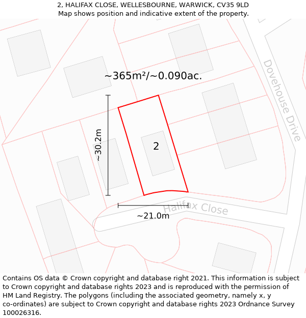 2, HALIFAX CLOSE, WELLESBOURNE, WARWICK, CV35 9LD: Plot and title map