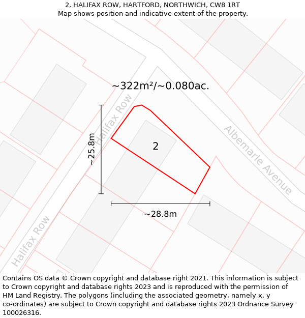 2, HALIFAX ROW, HARTFORD, NORTHWICH, CW8 1RT: Plot and title map