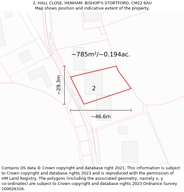 2, HALL CLOSE, HENHAM, BISHOP'S STORTFORD, CM22 6AU: Plot and title map