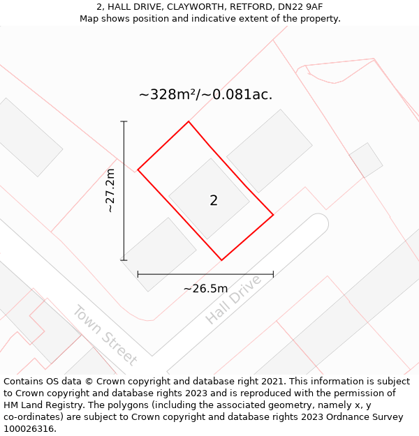 2, HALL DRIVE, CLAYWORTH, RETFORD, DN22 9AF: Plot and title map