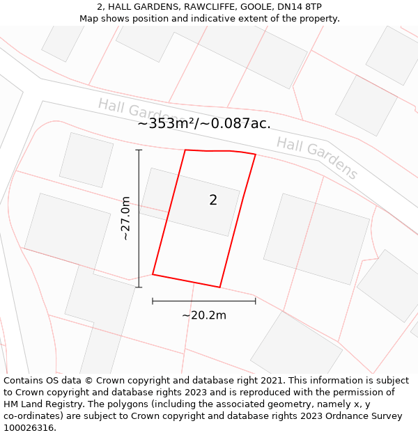 2, HALL GARDENS, RAWCLIFFE, GOOLE, DN14 8TP: Plot and title map