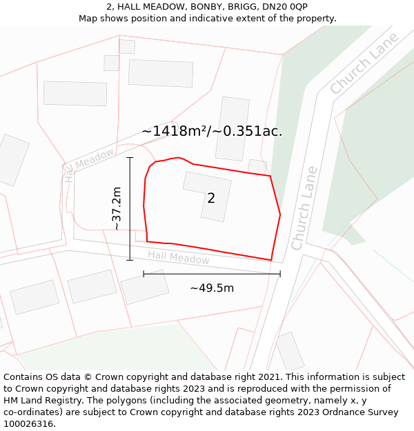 2, HALL MEADOW, BONBY, BRIGG, DN20 0QP: Plot and title map