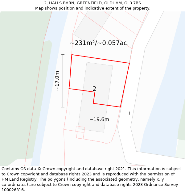 2, HALLS BARN, GREENFIELD, OLDHAM, OL3 7BS: Plot and title map