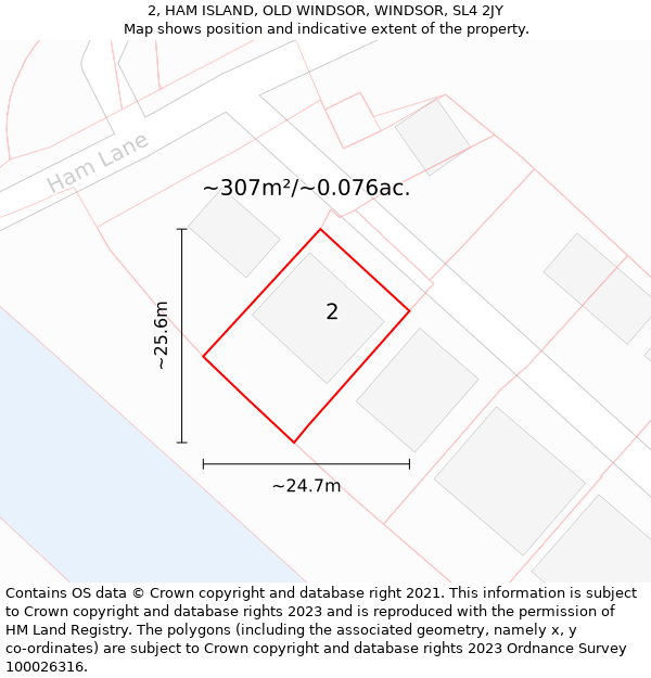 2, HAM ISLAND, OLD WINDSOR, WINDSOR, SL4 2JY: Plot and title map