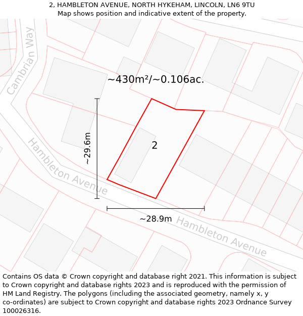 2, HAMBLETON AVENUE, NORTH HYKEHAM, LINCOLN, LN6 9TU: Plot and title map