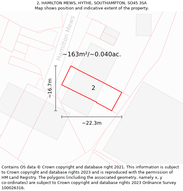 2, HAMILTON MEWS, HYTHE, SOUTHAMPTON, SO45 3SA: Plot and title map