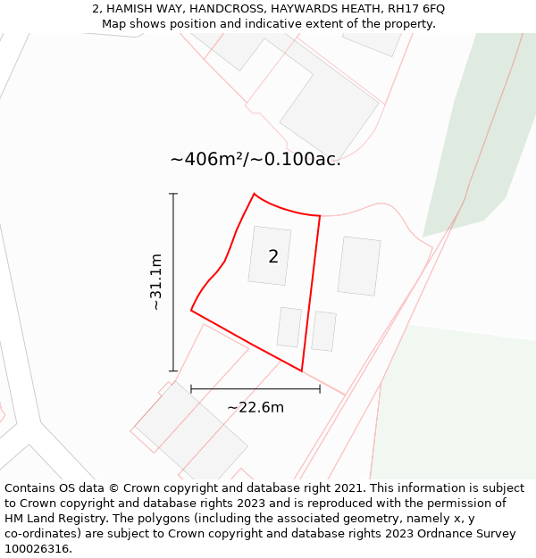 2, HAMISH WAY, HANDCROSS, HAYWARDS HEATH, RH17 6FQ: Plot and title map