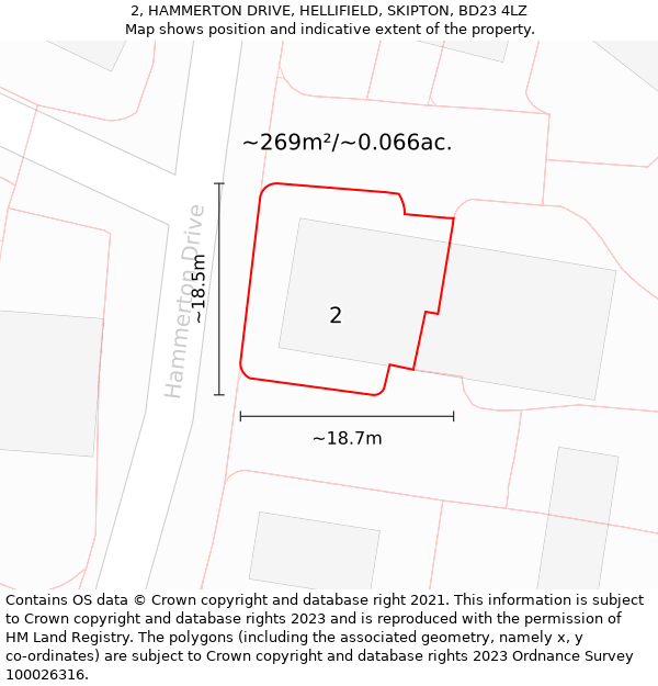 2, HAMMERTON DRIVE, HELLIFIELD, SKIPTON, BD23 4LZ: Plot and title map