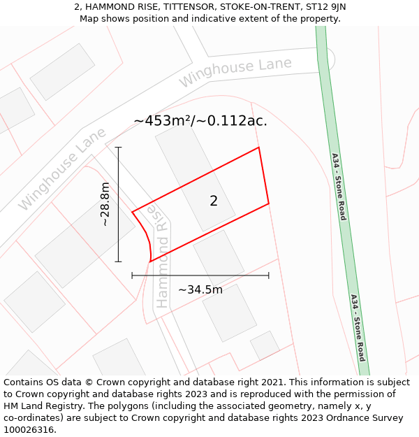 2, HAMMOND RISE, TITTENSOR, STOKE-ON-TRENT, ST12 9JN: Plot and title map