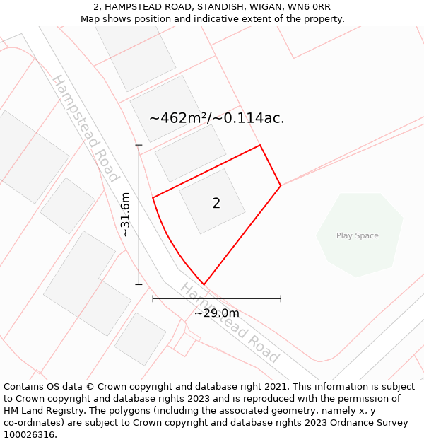 2, HAMPSTEAD ROAD, STANDISH, WIGAN, WN6 0RR: Plot and title map