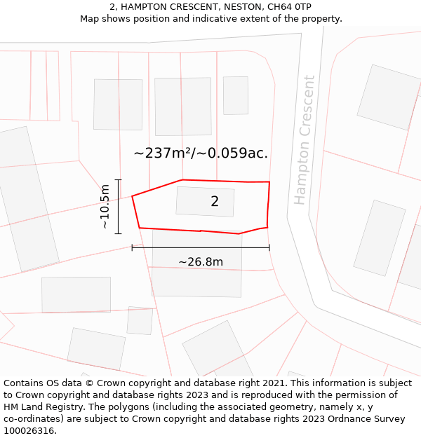 2, HAMPTON CRESCENT, NESTON, CH64 0TP: Plot and title map