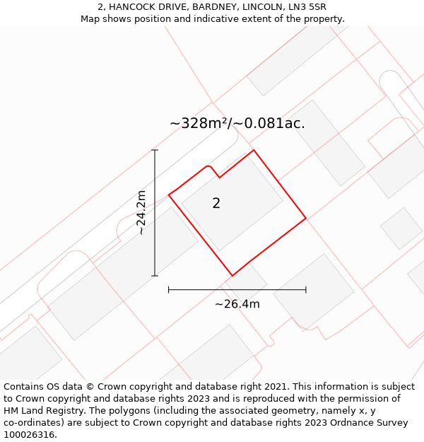 2, HANCOCK DRIVE, BARDNEY, LINCOLN, LN3 5SR: Plot and title map