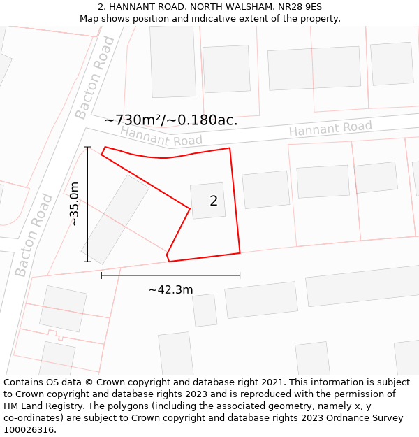 2, HANNANT ROAD, NORTH WALSHAM, NR28 9ES: Plot and title map