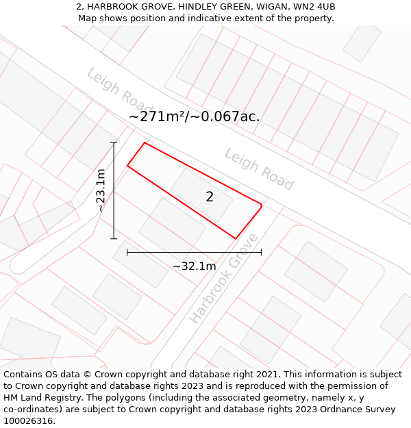 2, HARBROOK GROVE, HINDLEY GREEN, WIGAN, WN2 4UB: Plot and title map