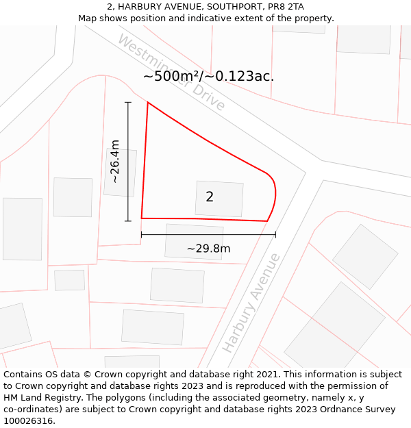 2, HARBURY AVENUE, SOUTHPORT, PR8 2TA: Plot and title map