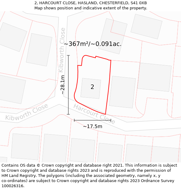 2, HARCOURT CLOSE, HASLAND, CHESTERFIELD, S41 0XB: Plot and title map