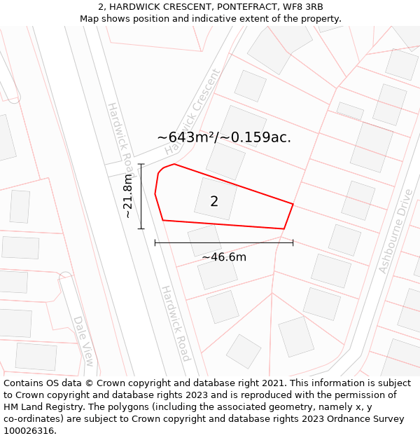 2, HARDWICK CRESCENT, PONTEFRACT, WF8 3RB: Plot and title map