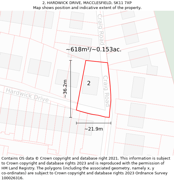 2, HARDWICK DRIVE, MACCLESFIELD, SK11 7XP: Plot and title map