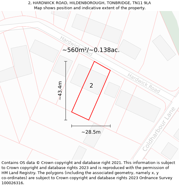 2, HARDWICK ROAD, HILDENBOROUGH, TONBRIDGE, TN11 9LA: Plot and title map