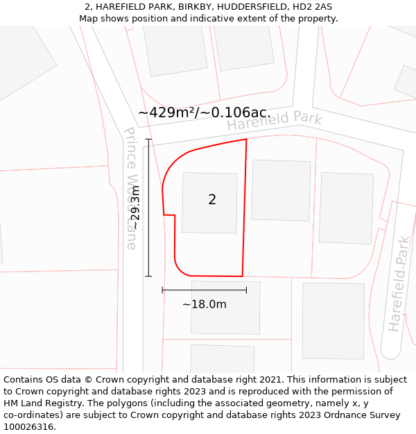 2, HAREFIELD PARK, BIRKBY, HUDDERSFIELD, HD2 2AS: Plot and title map
