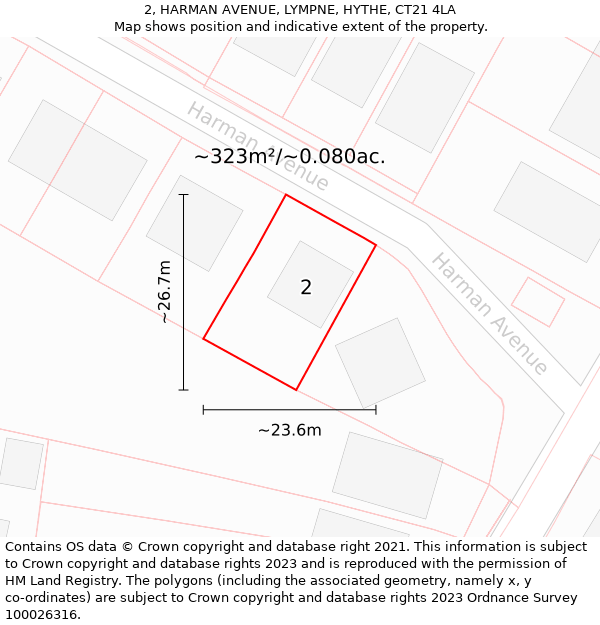 2, HARMAN AVENUE, LYMPNE, HYTHE, CT21 4LA: Plot and title map