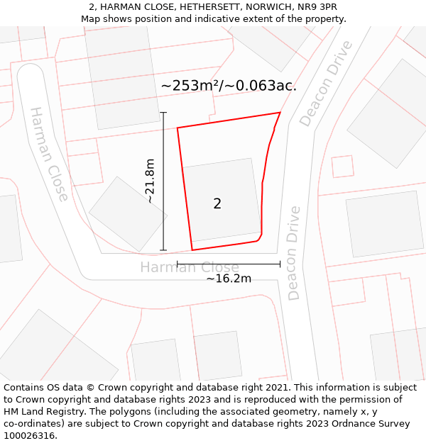 2, HARMAN CLOSE, HETHERSETT, NORWICH, NR9 3PR: Plot and title map