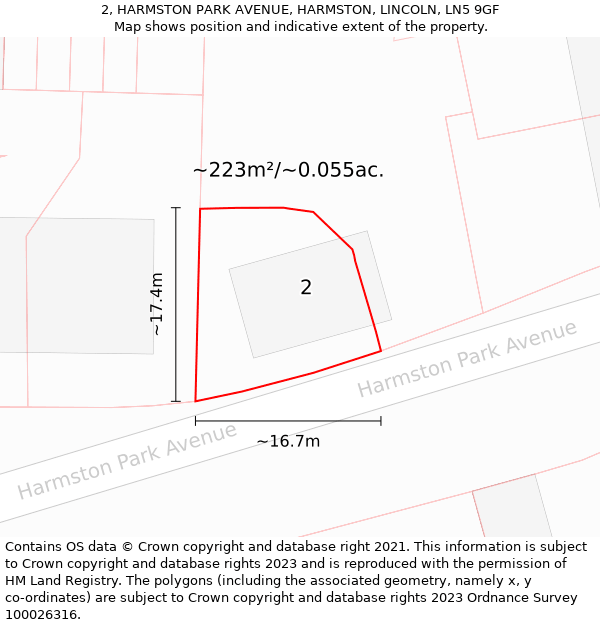 2, HARMSTON PARK AVENUE, HARMSTON, LINCOLN, LN5 9GF: Plot and title map