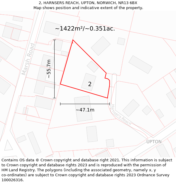 2, HARNSERS REACH, UPTON, NORWICH, NR13 6BX: Plot and title map