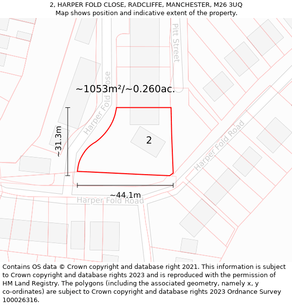 2, HARPER FOLD CLOSE, RADCLIFFE, MANCHESTER, M26 3UQ: Plot and title map