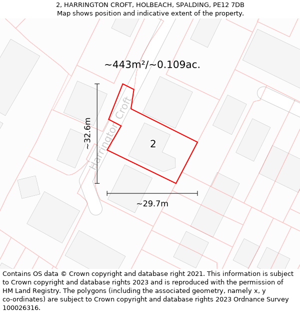 2, HARRINGTON CROFT, HOLBEACH, SPALDING, PE12 7DB: Plot and title map