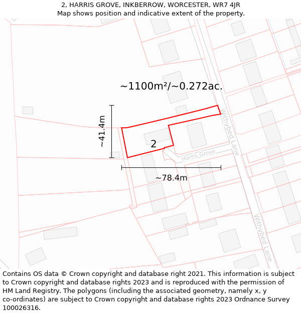 2, HARRIS GROVE, INKBERROW, WORCESTER, WR7 4JR: Plot and title map