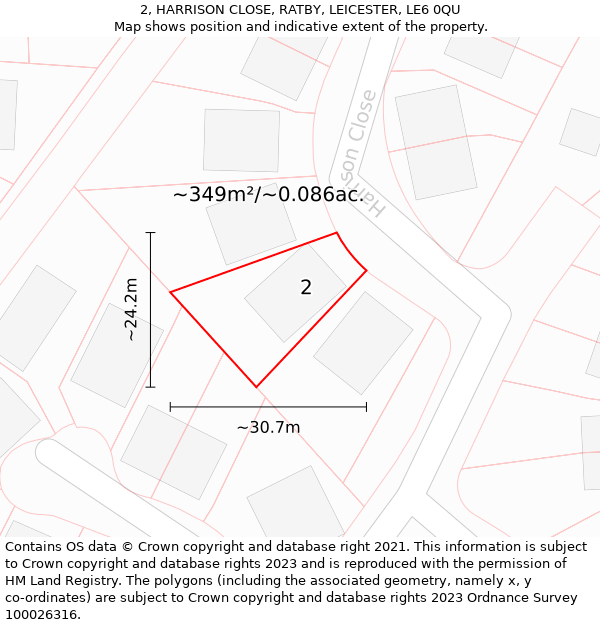 2, HARRISON CLOSE, RATBY, LEICESTER, LE6 0QU: Plot and title map