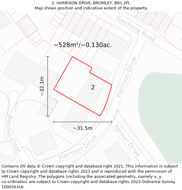 2, HARRISON DRIVE, BROMLEY, BR1 2FL: Plot and title map