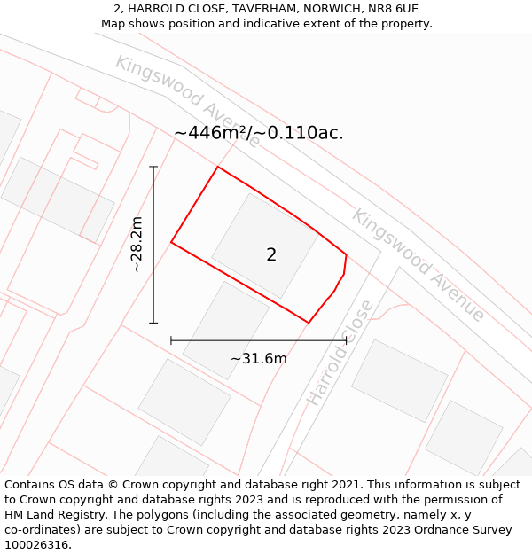 2, HARROLD CLOSE, TAVERHAM, NORWICH, NR8 6UE: Plot and title map