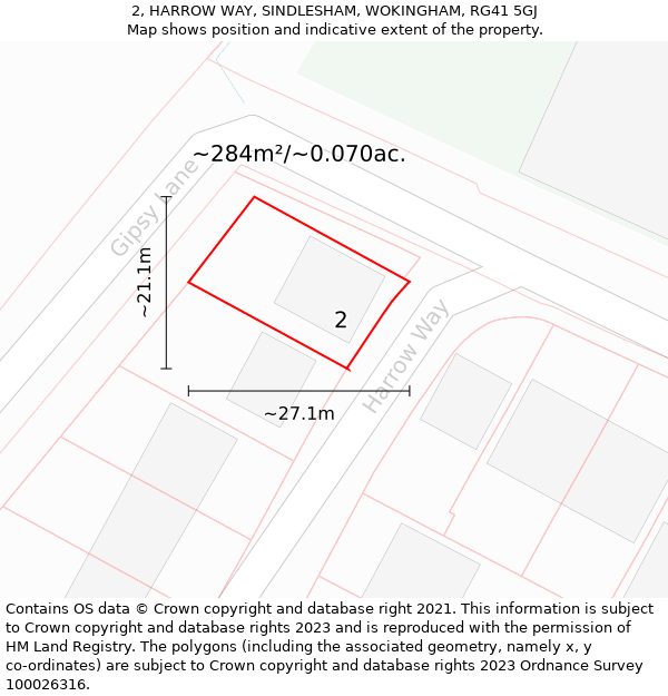 2, HARROW WAY, SINDLESHAM, WOKINGHAM, RG41 5GJ: Plot and title map