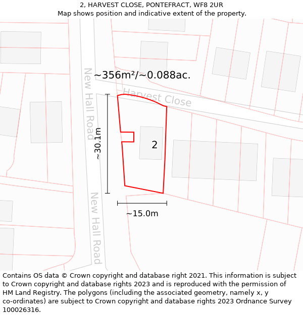 2, HARVEST CLOSE, PONTEFRACT, WF8 2UR: Plot and title map